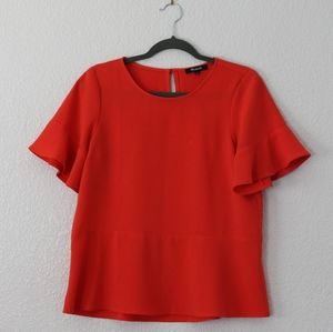 Madewell Red Orange Ruffle Sleeve Top